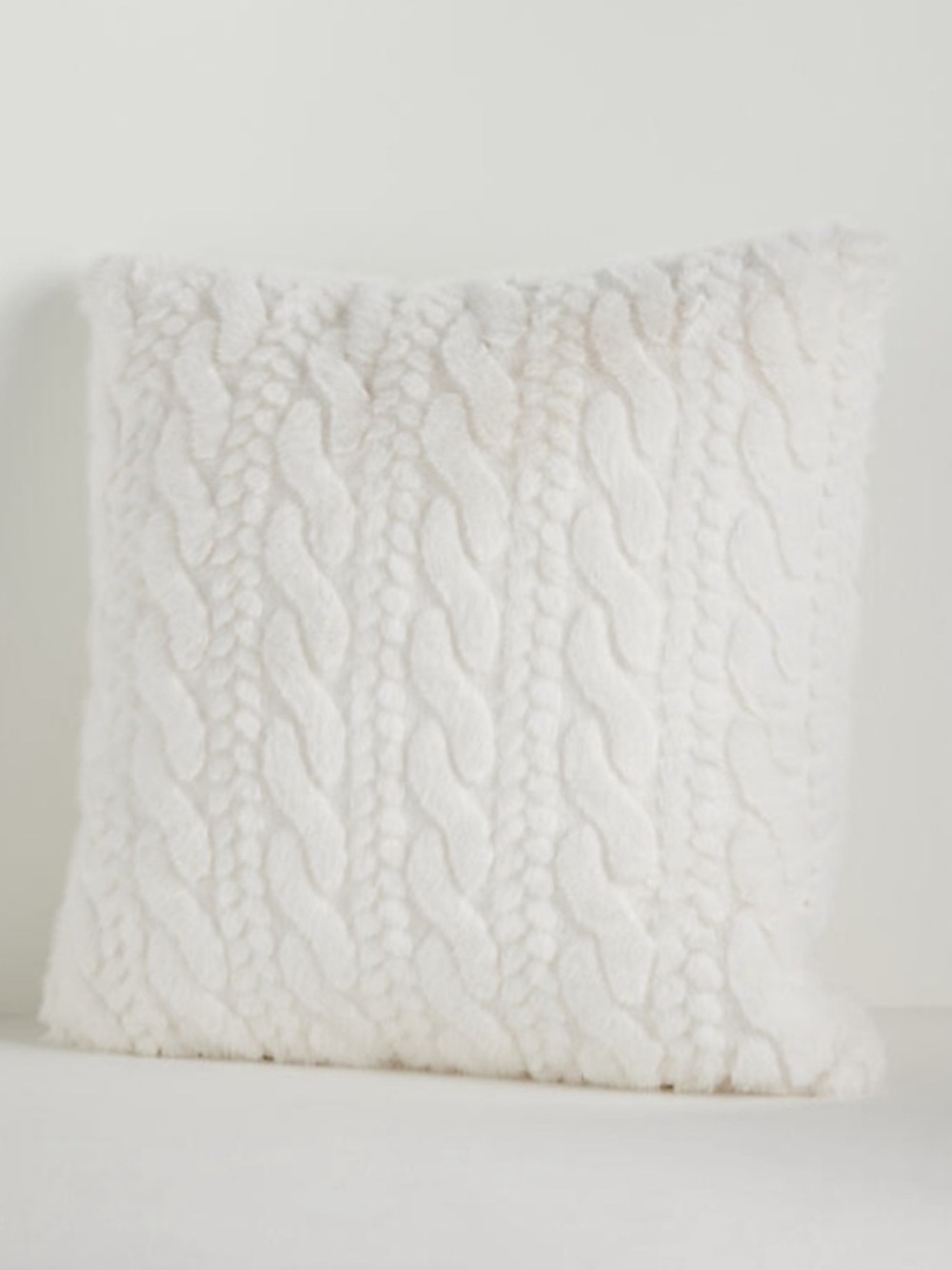 NWT Anthropologie Faux-Fur Cable Knit Throw Pillow 18x18 White